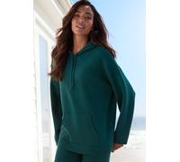 Kapuzenpullover ELBSAND, Damen, Gr. 44/46, blau (petrol), Feinstrick, Obermaterial: 50% Viskose, 28% Polyester, 22% Nylon, meliert, unifarben, bequem hüftlang, Rippstrickbündchen, Pullover Kapuzenpull