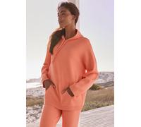 Kapuzenpullover ELBSAND, Damen, Gr. 44/46, orange (aprikose), Feinstrick, Obermaterial: 50% Viskose, 28% Polyester, 22% Nylon, meliert, unifarben, bequem hüftlang, Rippstrickbündchen, Pullover Kapuzen