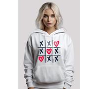 Kapuzenpullover F4NT4STIC "Valentinstag Herz Tic Tac Toe", Damen, Gr. M, weiß, Obermaterial: 65% Baumwolle, 35% Polyester, relaxed fit, Pullover Kapuzenpullover, Premium Qualität (46502011-M) weiß