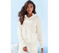 Kapuzenpullover FRENCH CONNECTION "- Strickpullover", Damen, Gr. 44/46, creme, Strick, Obermaterial: 33% Nylon, 32% Polyacryl, 30% Baumwolle, 5% Elasthan, Zopfmuster, unifarben, figurumspielend hüftla