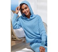 Kapuzenpullover FRENCH CONNECTION "- Strickpullover", Damen, Gr. 48/50, blau, Strick, Obermaterial: 33% Nylon, 32% Polyacryl, 30% Baumwolle, 5% Elasthan, Zopfmuster, unifarben, figurumspielend hüftlan