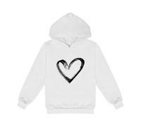 Kapuzenpullover für Jungen und Mädchen modisches Baumwoll Sweatshirt mit Herz Print in Uni, lässig Elegantes Design für Teenager Vintage Look (White, 10-11 Years)