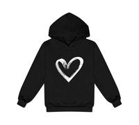 Kapuzenpullover für Jungen und Mädchen modisches Baumwoll Sweatshirt mit Herz Print in Uni, lässig Elegantes Design für Teenager Vintage Look (Black, 12-14 Years)