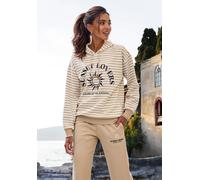 Kapuzenpullover H.I.S, Damen, Gr. 40/42, camel gestreift, Sweatware, Obermaterial: 60% Baumwolle, 40% Polyester, gestreift, bequem hüftlang, Rippbündchen, Pullover Kapuzenpullover (52515368-40) camel