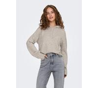 Kapuzenpullover JDY "JDYRUE LIFE L/S SHORT HOOD PUL KNT NOOS", Damen, Gr. M, grau (chateau gray detail:melange), Strick, Obermaterial: 51% Polyester, 46% Polyacryl, 3% Elasthan, meliert, unifarben, ta