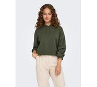 Kapuzenpullover JDY "JDYRUE LIFE L/S SHORT HOOD PUL KNT NOOS", Damen, Gr. XL, grün (kalamata detail:melange), Strick, Obermaterial: 51% Polyester, 46% Polyacryl, 3% Elasthan, meliert, unifarben, taill