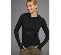 Kapuzenpullover KANGAROOS, Damen, Gr. 32/34, grau (schwarz, anthrazit, meliert), Rippstrick, Obermaterial: 50% Baumwolle, 50% Polyacryl, kontrastfarbene Details, meliert, figurbetont hüftbedeckend, Ri