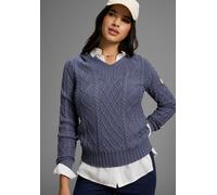 Kapuzenpullover KANGAROOS, Damen, Gr. 44/46, blau (graublau), Strick, Obermaterial: 50% Baumwolle, 50% Polyacryl, unifarben, figurumspielend hüftlang, V-Ausschnitt, Rippbündchen, Pullover Kapuzenpullo