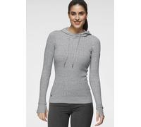 Kapuzenpullover KANGAROOS, Damen, Gr. 44/46, grau (grau, wollweiß, melange), Rippstrick, Obermaterial: 50% Baumwolle, 50% Polyacryl, Zopfmuster, meliert, figurbetont hüftbedeckend, Rippbündchen mit Da