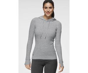 Kapuzenpullover KANGAROOS, Damen, Gr. 52/54, grau (grau, wollweiß, melange), Rippstrick, Obermaterial: 50% Baumwolle, 50% Polyacryl, Zopfmuster, meliert, figurbetont hüftbedeckend, Rippbündchen mit Da