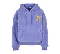 Kapuzenpullover KARL KANI "Karl Kani Damen KW224-030-2KK Retro Patch OS Teddy Hoodie", Damen, Gr. XS, blau (lila), 100% Polyester, mehrfarbig, oversize, ohne Ausschnitt, Pullover Kapuzenpullover (7911