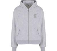 Kapuzenpullover KARL KANI "Karl Kani KK Boxy Full Zip Hoodie", Herren, Gr. M, grau, 70% Baumwolle, 30% Polyester, mehrfarbig, relaxed fit, ohne Ausschnitt, Pullover Kapuzenpullover (76121167-M) grau