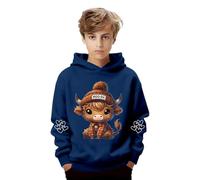 Kapuzenpullover Kinder Süße Cartoon-Highland-Rinder Druck Langärmliges Pullover Teenager Jungen Mädchen Sport Hoodie Oversized Sweatshirt Herbst Winter Warm Kapuzenpulli 2-14 Jahre