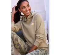 Kapuzenpullover LASCANA, Damen, Gr. 36/38, khaki, Sweatware, Obermaterial: 60% Baumwolle, 40% Polyester, bedruckt, unifarben, bequem hüftlang, Rundhals, Rippbündchen, Pullover Kapuzenpullover, mit glä