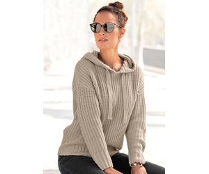 Kapuzenpullover LASCANA, Damen, Gr. 40/42, beige, Grobstrick, Obermaterial: 100% Polyacryl, unifarben, figurumspielend hüftlang, Rippstrickbündchen, Pullover Kapuzenpullover, aus weichem Grobstrick, w