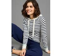 Kapuzenpullover LAURA SCOTT, Damen, Gr. 44/46, marine weiß gestreift, Feinstrick, Obermaterial: 50% Baumwolle, 50% Polyacryl, gestreift, figurbetont hüftbedeckend, Raglanärmel Rippbündchen, Pullover K