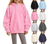 Kapuzenpullover Mädchen Oversize Y2k Pullover Kinder Mit Kapuze Halber Reißverschluss Bluse Casual Einfarbige Baumwolle Oberteile Sportlich Rippensaum Langarmshirt (Black, 13-14 Years)