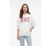 Kapuzenpullover MAVI "MAVI LOGO HOODED SWEATSHIRT", Damen, Gr. M, antique weiß, Stoff, 58% Baumwolle, 42% Polyester, oversize lang, ohne Ausschnitt, normaler Saum, Pullover Kapuzenpullover, Logo Sweat