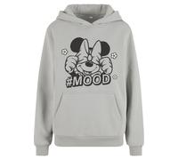 Kapuzenpullover MERCHCODE "Merchcode Minnie Mouse Mood Fluffy Hoody", Damen, Gr. XS, grau (lightasphalt), 70% Baumwolle, 30% Polyester, mehrfarbig, loose fit, ohne Ausschnitt, Pullover Kapuzenpullover