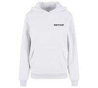 Mister Tee Damen Take It Easy Hoodie - Weißer Loose Fit Kapuzenpullover mit rosa Blumen-Backprint, lässiger Streetwear Style, Oversize Look