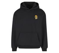 Kapuzenpullover MISTERTEE "MisterTee Burger EMB Fluffy Hoody", Herren, Gr. S, schwarz, 70% Baumwolle, 30% Polyester, mehrfarbig, loose fit, ohne Ausschnitt, Pullover Kapuzenpullover (55094824-S) schwa