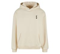 Kapuzenpullover MISTERTEE "MisterTee King Card EMB Fluffy Hoody", Herren, Gr. L, beige (sandweiß), 70% Baumwolle, 30% Polyester, mehrfarbig, loose fit, ohne Ausschnitt, Pullover Kapuzenpullover (53480