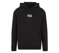 Kapuzenpullover MISTERTEE "MisterTee USA College Wording Patch Hoody", Herren, Gr. L, schwarz, 65% Baumwolle, 35% Polyester, mehrfarbig, normal, ohne Ausschnitt, Pullover Kapuzenpullover (56545635-L)