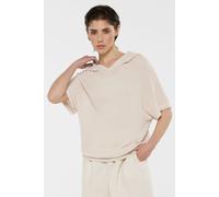 Kapuzenpullover SENSES.THE LABEL, Damen, Gr. XL, beige (summer sand), Strick, Material: 83% Polyester, 13% Baumwolle, 4% Elasthan, unifarben, loose fit normal, Rundhals, Fledermausärmel Bündchen, Pull