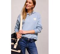 Kapuzenpullover STREET ONE STUDIO, Damen, Gr. 42, blau echo meliert, Web, 60% Baumwolle, 40% Polyester, unifarben mit Farbeinsatz, normal normal, ohne Ausschnitt, Bündchen, Pullover Kapuzenpullover, m