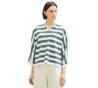 Kapuzenpullover TOM TAILOR, Damen, Gr. L (40), grün (grün melange knit stripe), Stoff, Obermaterial: 35% Baumwolle, 35% Lyocell, 30% Polyester, gestreift, regular fit, V-Ausschnitt, Pullover Kapuzenpu