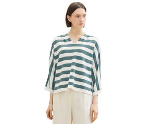 Kapuzenpullover TOM TAILOR, Damen, Gr. L (40), grün (grün melange knit stripe), Stoff, Obermaterial: 35% Baumwolle, 35% Lyocell, 30% Polyester, gestreift, regular fit, V-Ausschnitt, Pullover Kapuzenpu