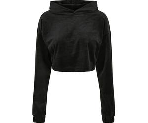 Kapuzenpullover URBAN CLASSICS "Urban Classics Damen Ladies Cropped Velvet Oversized Hoody", Damen, Gr. 3XL, schwarz, 93% Polyester, 7% Elasthan, unifarben, oversize, ohne Ausschnitt, Pullover Kapuzen