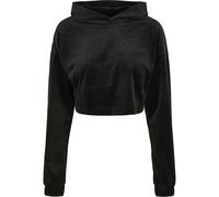 Kapuzenpullover URBAN CLASSICS "Urban Classics Damen Ladies Cropped Velvet Oversized Hoody", Damen, Gr. XS, schwarz, 93% Polyester, 7% Elasthan, unifarben, oversize, ohne Ausschnitt, Pullover Kapuzenp