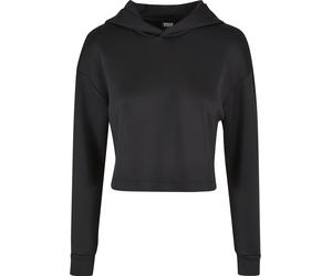 Kapuzenpullover URBAN CLASSICS "Urban Classics Damen Ladies Short Scuba Hoody", Damen, Gr. L, schwarz, 79% Polyester, 15% Viskose, 6% Elasthan, unifarben, relaxed fit, ohne Ausschnitt, Pullover Kapuze