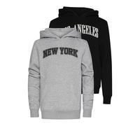 Kapuzenpullover URBAN CLASSICS "Urban Classics Hoody 2 Pack - langarm - Los Angeles & New York", Jungen, Gr. 158/164, schwarz, erdgrau, 65% Baumwolle, 35% Polyester, mehrfarbig, normal, ohne Ausschnit