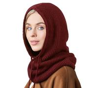 Kapuzenschal, Strick, Sturmhaube, Damen, Beanie, Totenkopfmütze mit Kordelzug, warme Wintermützen für Damen und Herren, Outdoor-Sport, 1 x Kapuzenmütze: Burgunderrot, Einheitsgröße