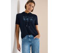 Kapuzenshirt CECIL, Damen, Gr. L (42), universal blau, Web, 48% Baumwolle, 48% Modal, 4% Elasthan, bedruckt, comfort fit normal, ohne Ausschnitt, abgesteppt, Shirts Kapuzenshirt, mit Kapuze mit Tunnel