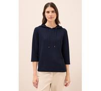 Kapuzenshirt CECIL, Damen, Gr. M (40), blau (urban dunkelblau), Stoff, 69% Polyester, 28% Viskose, 3% Elasthan, unifarben, comfort fit normal, ohne Ausschnitt, abgesteppt, Shirts Kapuzenshirt, mit 3/4