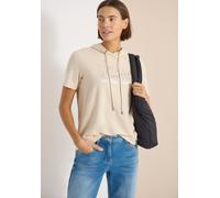 Kapuzenshirt CECIL, Damen, Gr. S (38), beige (pearl beige), Jersey, Obermaterial: 48% Baumwolle, 48% Modal, 4% Elasthan, bedruckt, regular fit normal, ohne Ausschnitt, Shirts Kapuzenshirt, mit Schrift