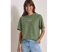 Kapuzenshirt CECIL, Damen, Gr. XL (44), grün (deep matcha grün), Jersey, Obermaterial: 90% Baumwolle, 10% Polyester, bedruckt, hüftlang, Shirts Kapuzenshirt, in Slub-Yarn-Optik, mit Print, Baumwollmix
