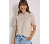 Cecil Kurzarm Shirt mit Kapuze und Wording Cashmere beige XXL