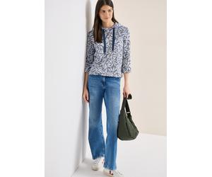 Kapuzenshirt CECIL, Damen, Gr. XXL (46), sporty denim blau, Stoff, 60% Viskose, 40% Polyester, geblümt, comfort fit normal, ohne Ausschnitt, abgesteppt, Shirts Kapuzenshirt, mit 3/4 Ärmeln (60299251-X