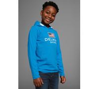 Kapuzenshirt DELMAO "für Jungen", Jungen, Gr. 152/158, blau (türkis), Single Jersey, Obermaterial: 100% Baumwolle. Kapuzenfutter: 100% Baumwolle, bedruckt, Basic, Shirts Kapuzenshirt, Langarm, Basic-P
