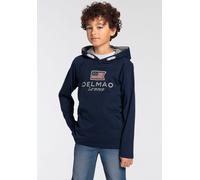 Kapuzenshirt DELMAO "für Jungen", Jungen, Gr. 176/182, blau (marine), Single Jersey, Obermaterial: 100% Baumwolle. Kapuzenfutter: 95% Baumwolle, 5% Viskose, bedruckt, Basic, Shirts Kapuzenshirt, Langa