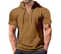 Kapuzenshirt Herren Kurzarm Kurzarm Hoodie Herren mit Koderlzug Sport Baumwolle Taschen T-Shirt Mit Kapuze Herren Freizeithemden Casual Strandhemd Basic Mode Hemdshirt Einfach Männer Top