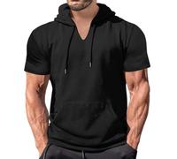 Kapuzenshirt Herren Kurzarm Kurzarm Hoodie Herren mit Koderlzug Sport Baumwolle Taschen T-Shirt Mit Kapuze Herren Freizeithemden Casual Strandhemd Basic Mode Hemdshirt Einfach Männer Top