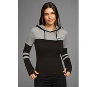 Kapuzenshirt KANGAROOS, Damen, Gr. 32/34, schwarz (schwarz, grau), Rippware, Obermaterial: 100% Baumwolle. Einsatz: 90% Baumwolle, 10% Viskose, colorblocking, körpernah hüftbedeckend, angesetztes Bünd