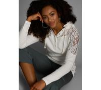 Kapuzenshirt KANGAROOS, Damen, Gr. 32/34, weiß (sanftes weiß), Rippware, Obermaterial: 100% Baumwolle. Kapuzenfutter: 100% Baumwolle. Spitze: 95% Polyester, 5% Elasthan, kontrastfarbene Details, unifa