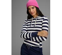 Kapuzenshirt KANGAROOS, Damen, Gr. 36/38, navy, sanftes weiß, Rippware, Obermaterial: 100% Baumwolle, gestreift, figurbetont, Rippbündchen, Shirts Kapuzenshirt, mit Blockstreifen und doppelter Kordel 