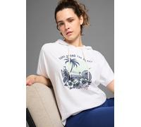 Kapuzenshirt KANGAROOS, Damen, Gr. 40/42, weiß (weiß, blau), Single Jersey, Obermaterial: 100% Baumwolle, bedruckt, unifarben, oversize hüftlang, angeschnitten, Shirts Kapuzenshirt, lässig geschnitten